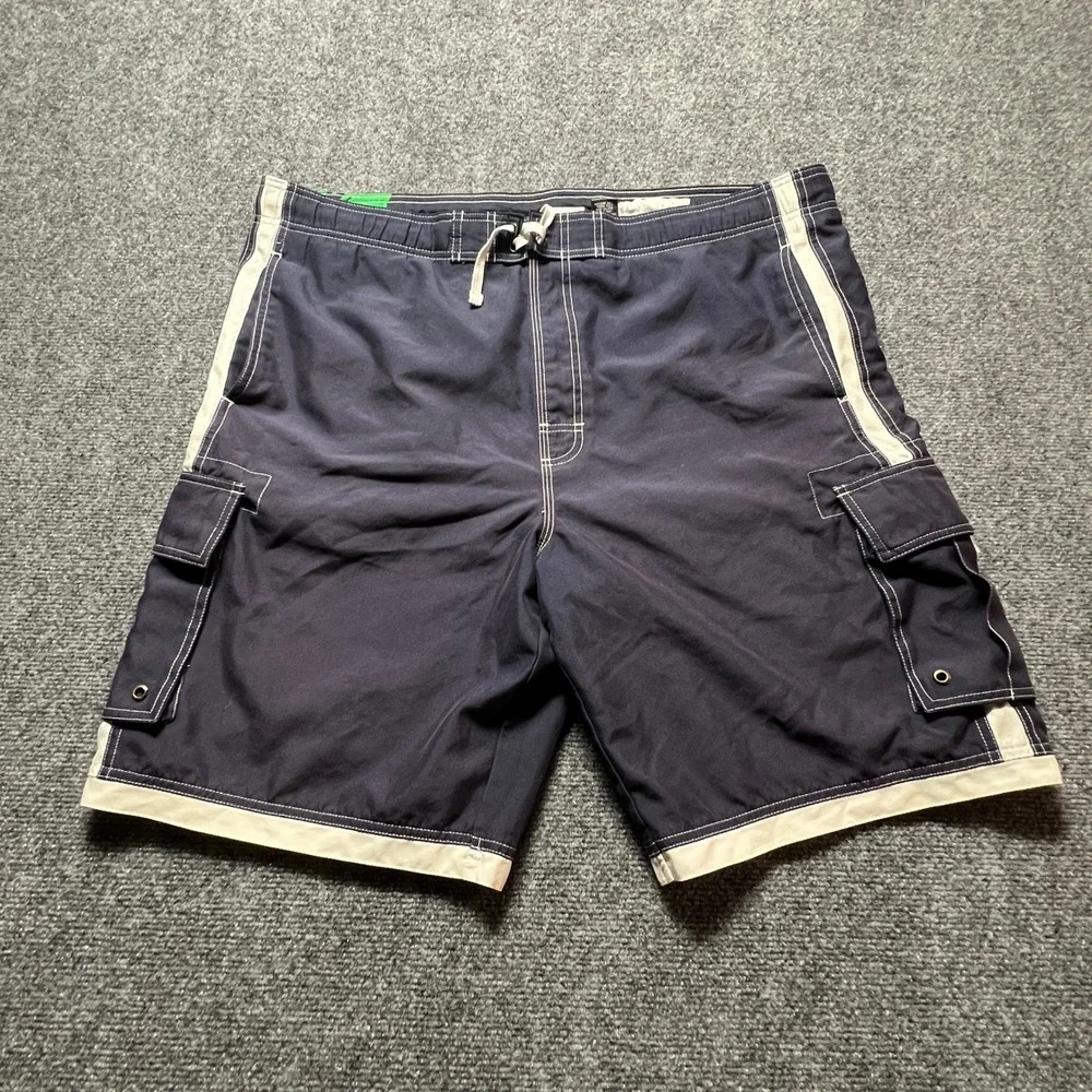 Urban Up Pipeline Mens Navy Blue Cargo Swim Trunks White Stripe Board Shorts XL